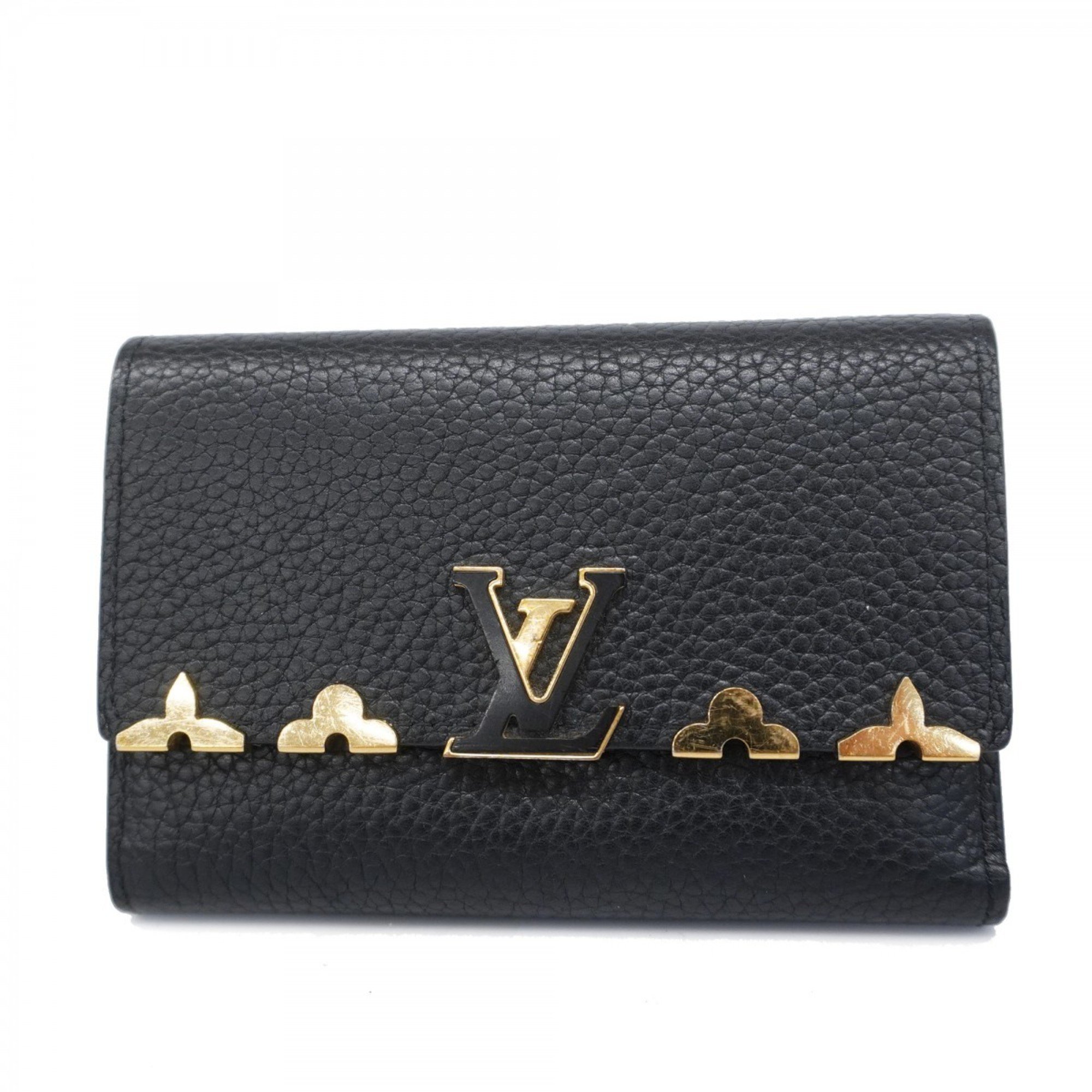 Louis Vuitton Tri-fold Wallet Taurillon Portefeuille Capucines Compact M82764 Noir Ladies