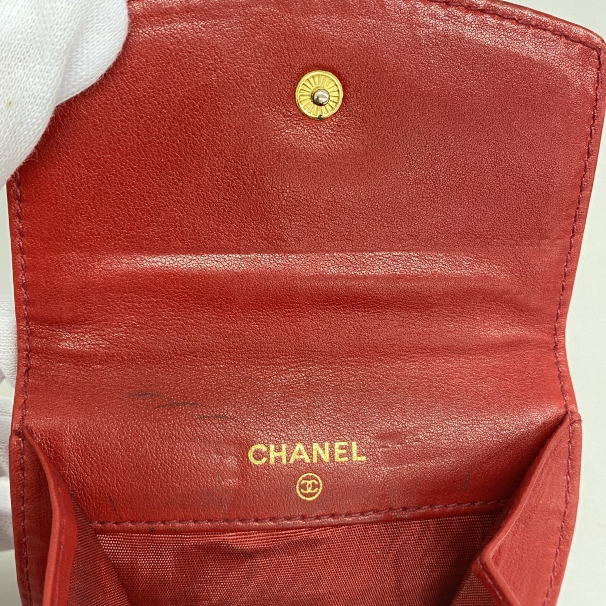 Chanel Wallet/Coin Case Caviar Skin Red Women's