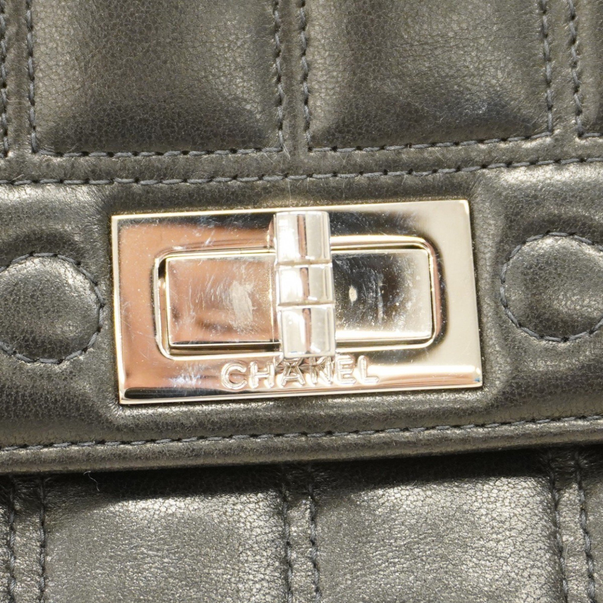 Chanel Shoulder Bag 2.55 Chocolate Bar Lambskin Black Women's