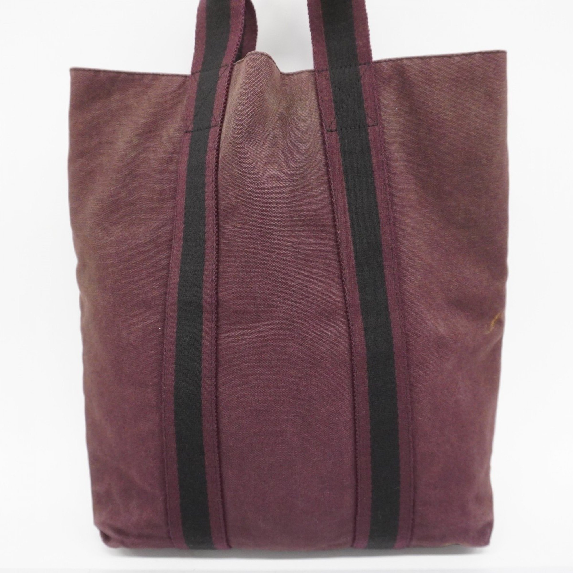 Hermes Tote Bag Foule Cabas Canvas Black Bordeaux Women's