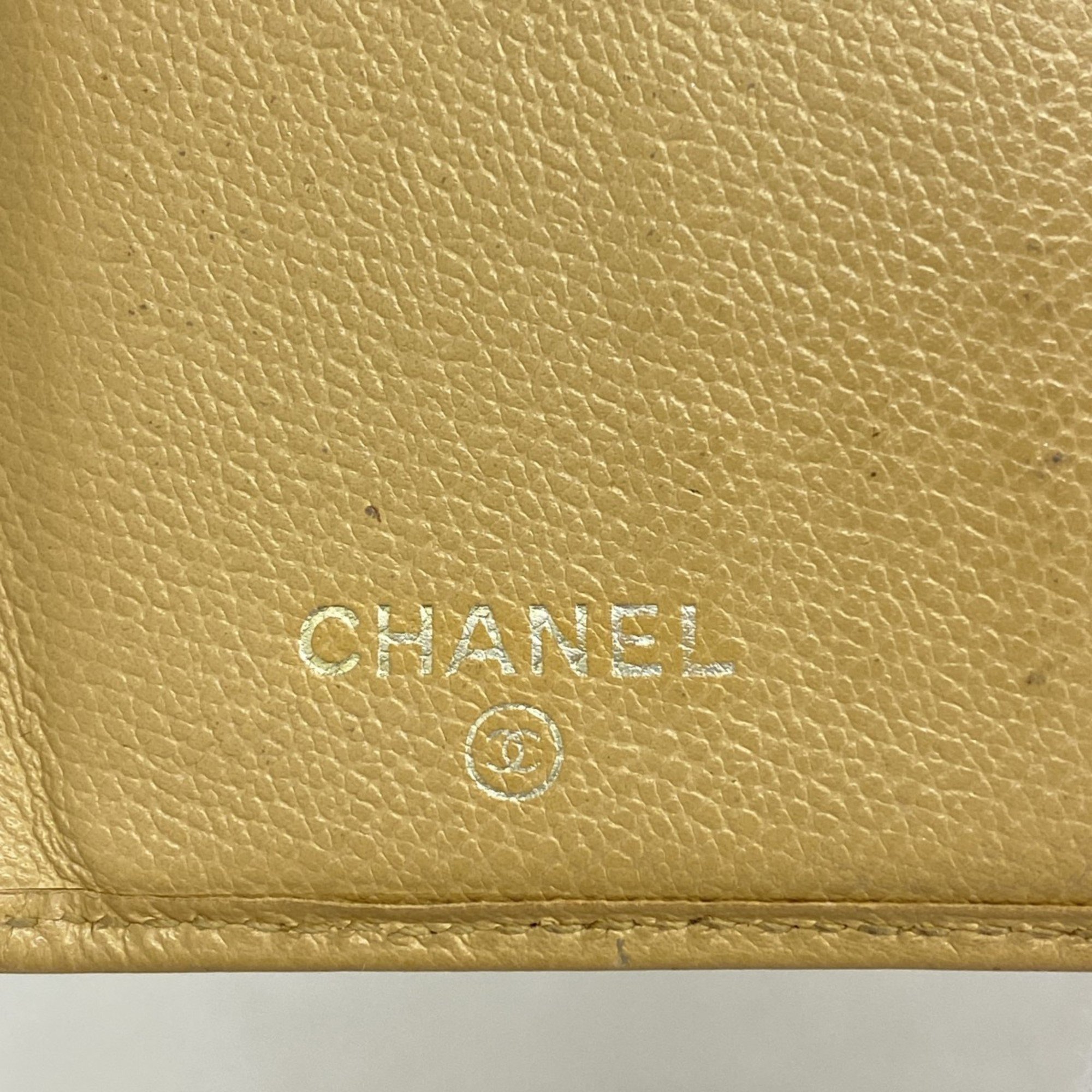 Chanel Long Wallet Coco Button Leather Beige Women's