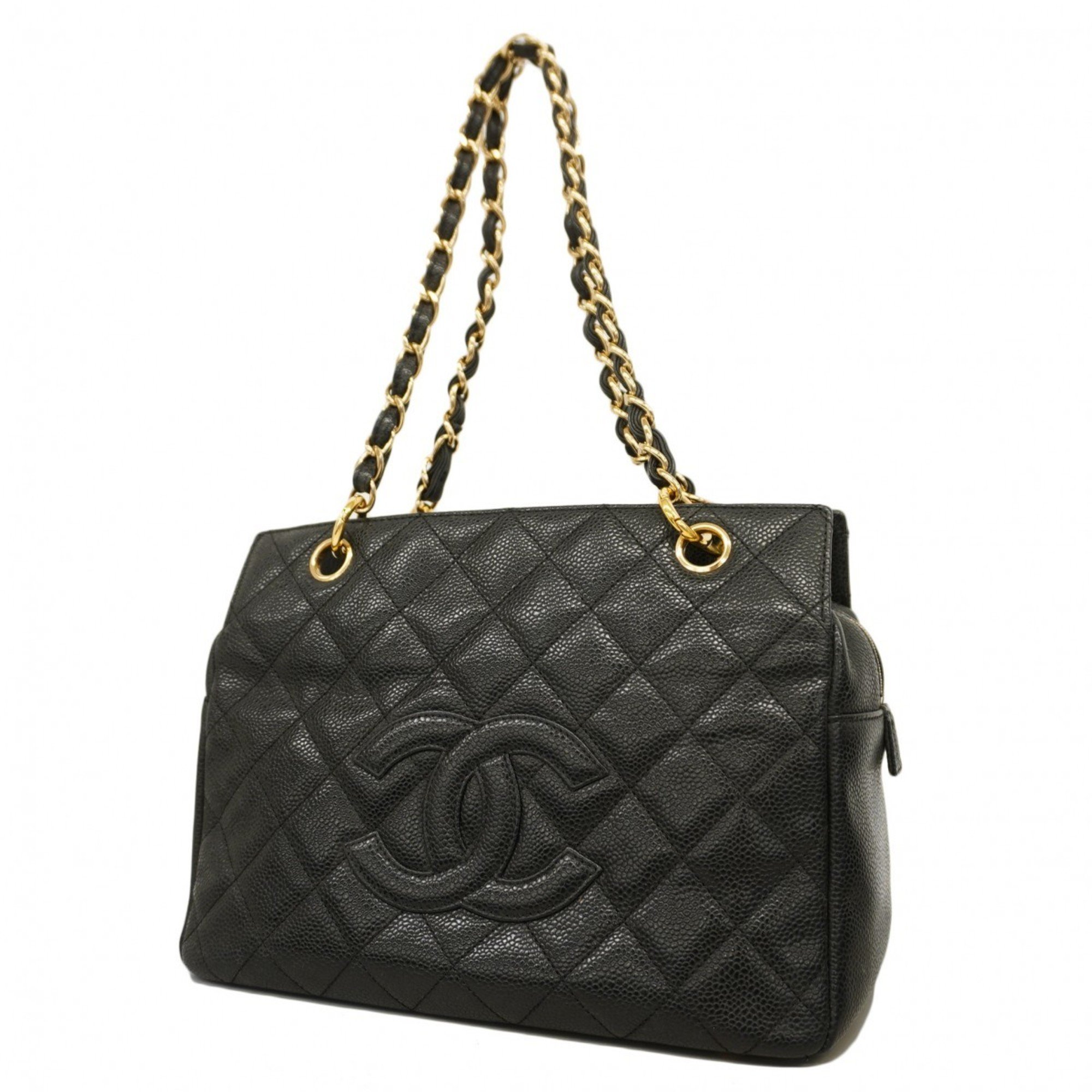 Chanel Shoulder Bag Matelasse Caviar Skin Black Women's