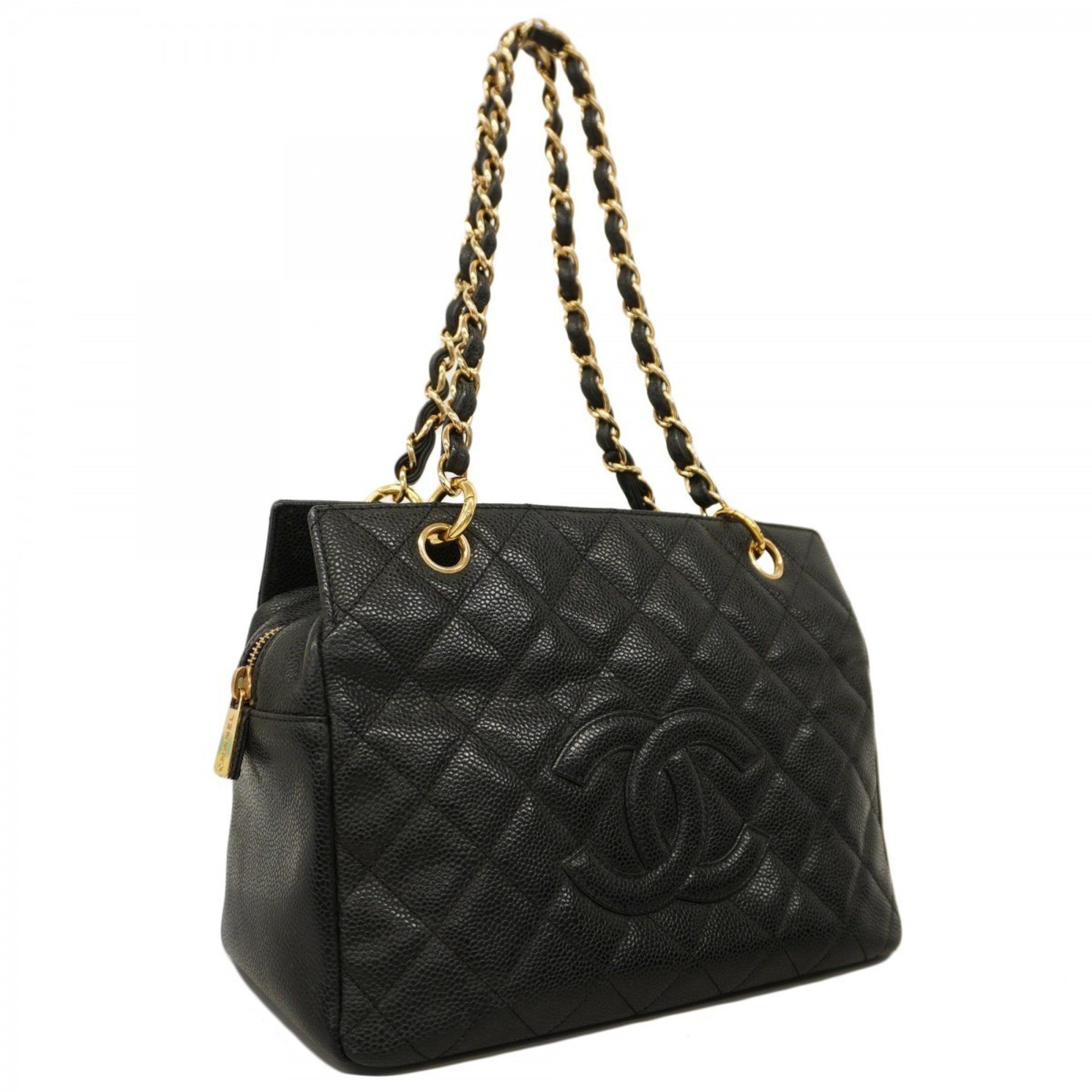 Chanel Shoulder Bag Matelasse Caviar Skin Black Women's