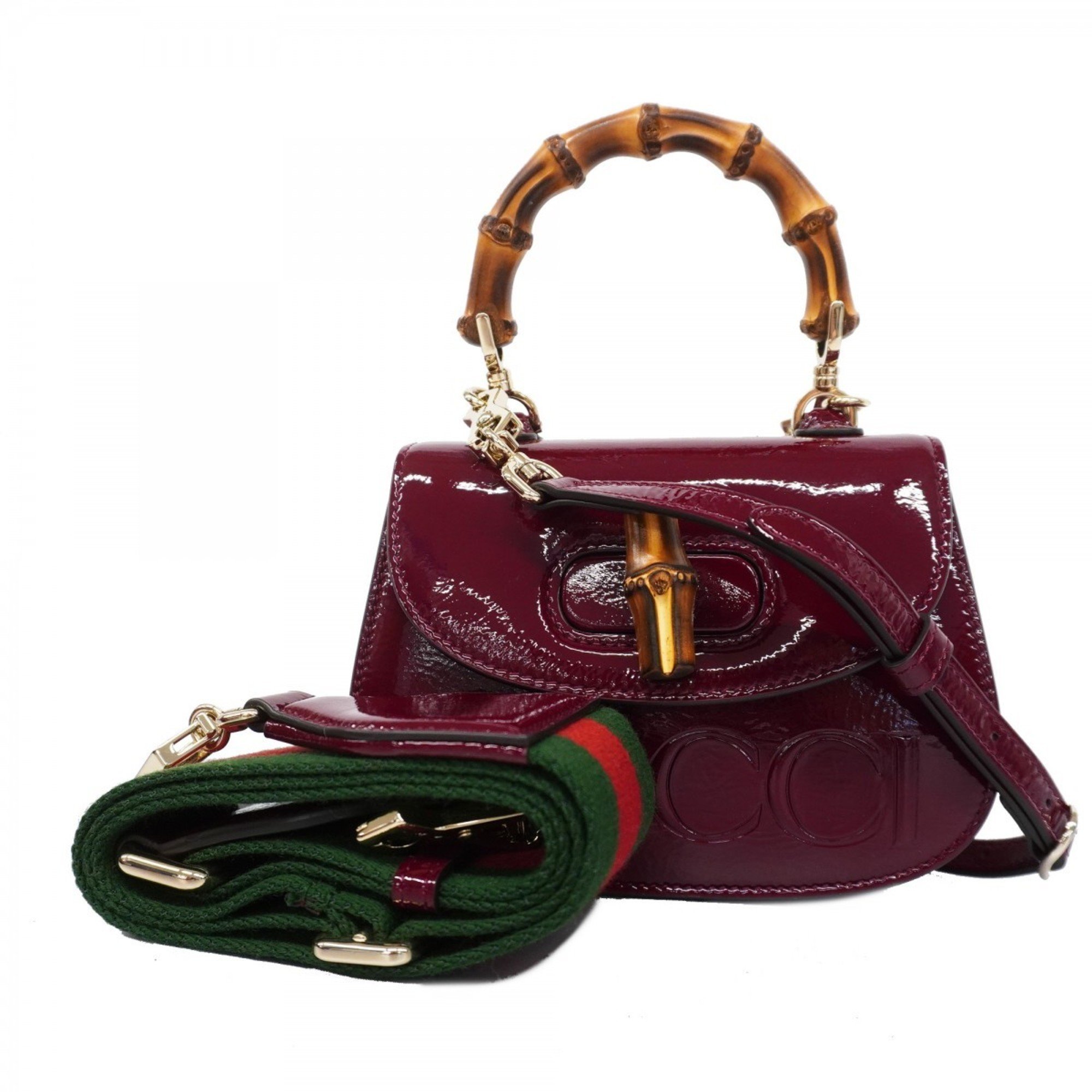 Gucci Handbag Bamboo 786482 Enamel Bordeaux Champagne Ladies