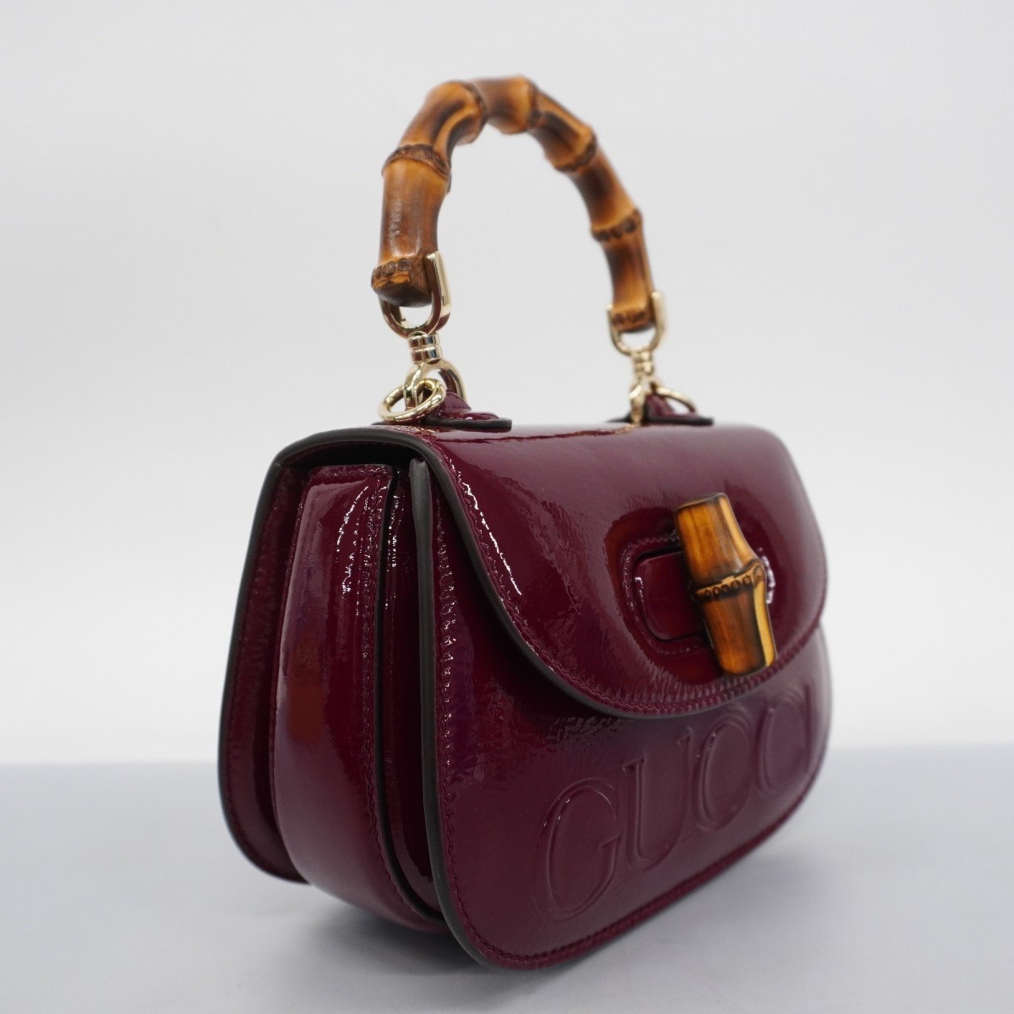 Gucci Handbag Bamboo 786482 Enamel Bordeaux Champagne Ladies