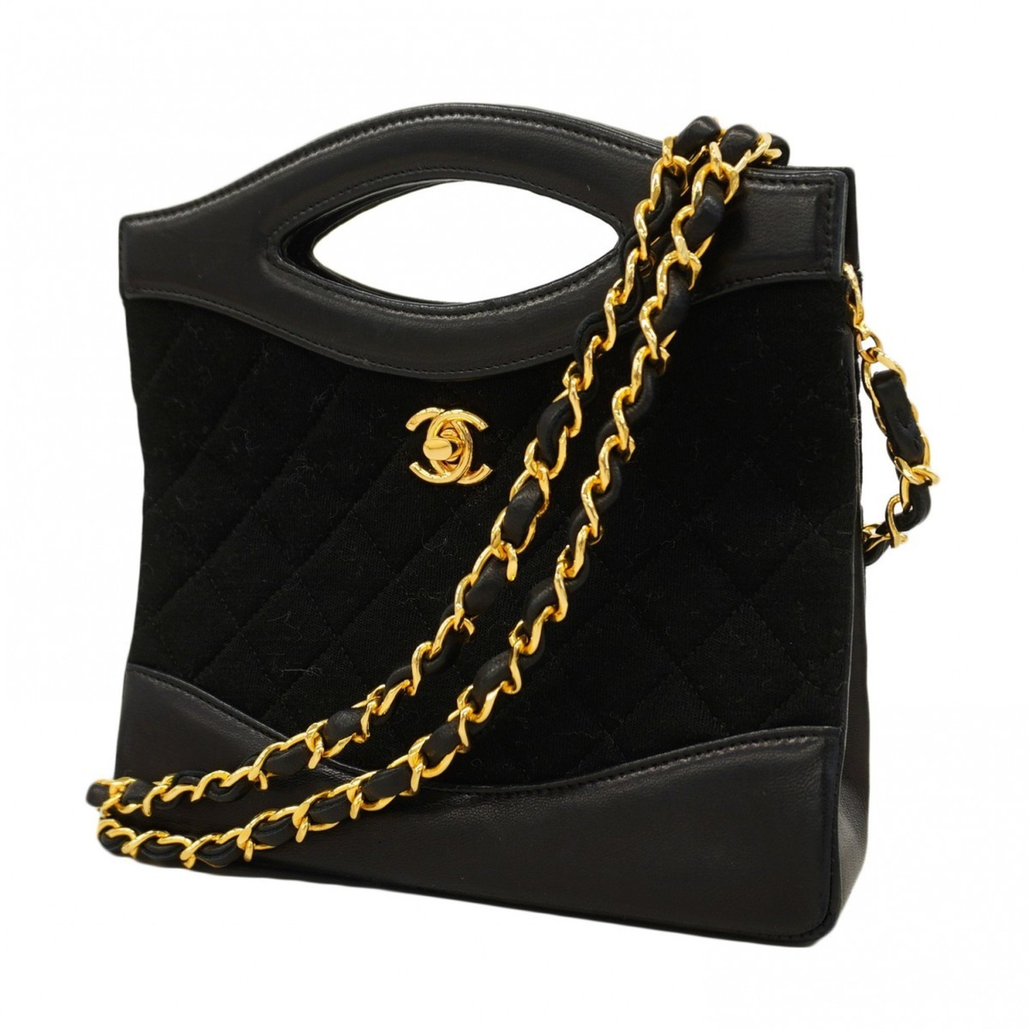 Chanel Shoulder Bag Matelasse Lambskin Cotton Black Women's