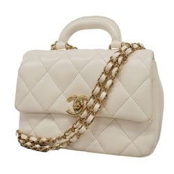 Chanel Shoulder Bag Matelasse Lambskin White Champagne Ladies