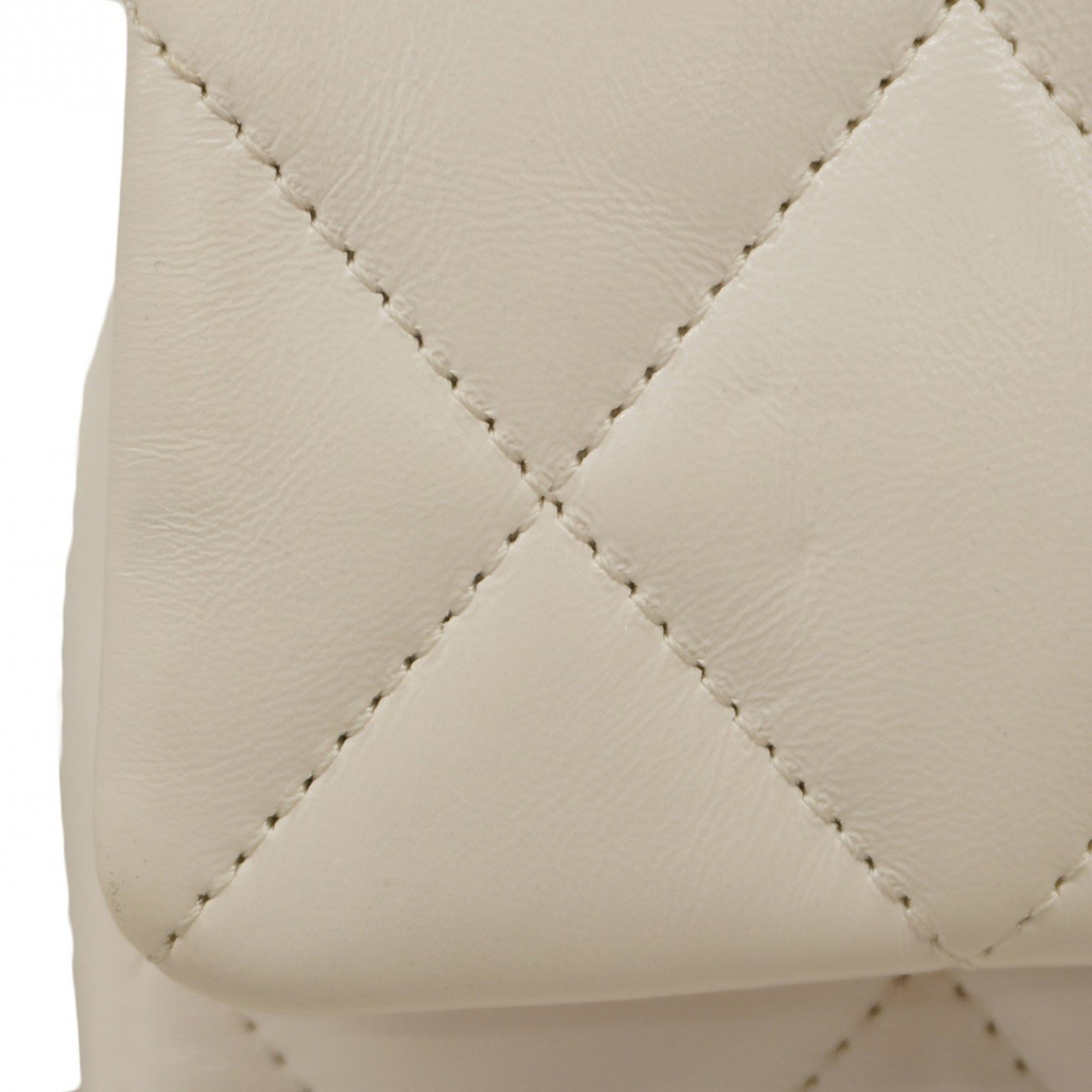 Chanel Shoulder Bag Matelasse Lambskin White Champagne Ladies