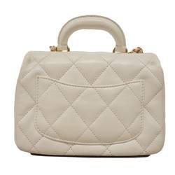 Chanel Shoulder Bag Matelasse Lambskin White Champagne Ladies