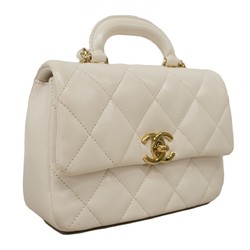 Chanel Shoulder Bag Matelasse Lambskin White Champagne Ladies