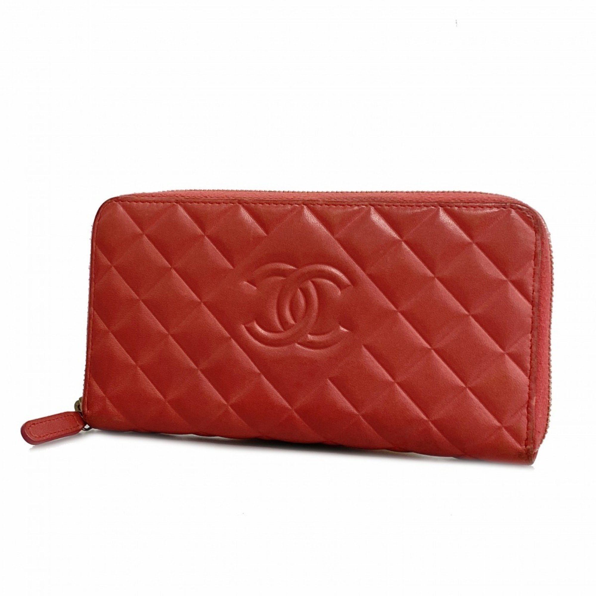 Chanel Long Wallet Matelasse Lambskin Pink Champagne Ladies