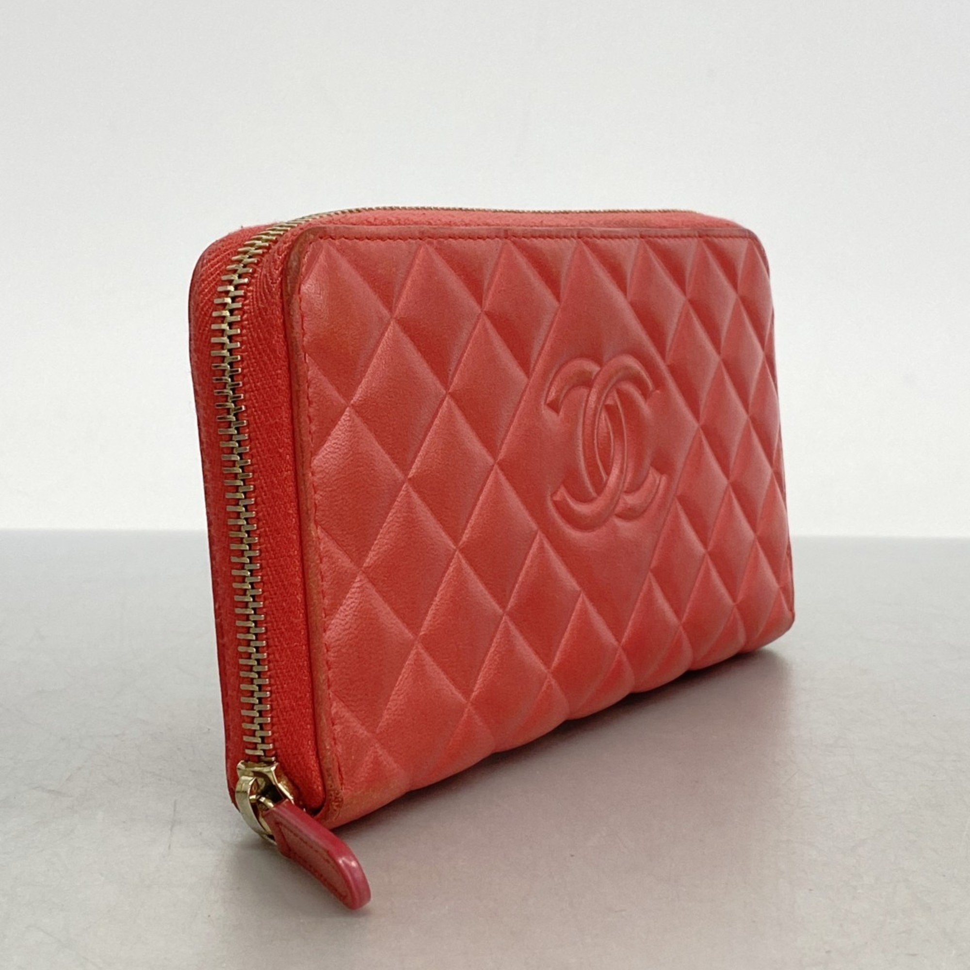 Chanel Long Wallet Matelasse Lambskin Pink Champagne Ladies