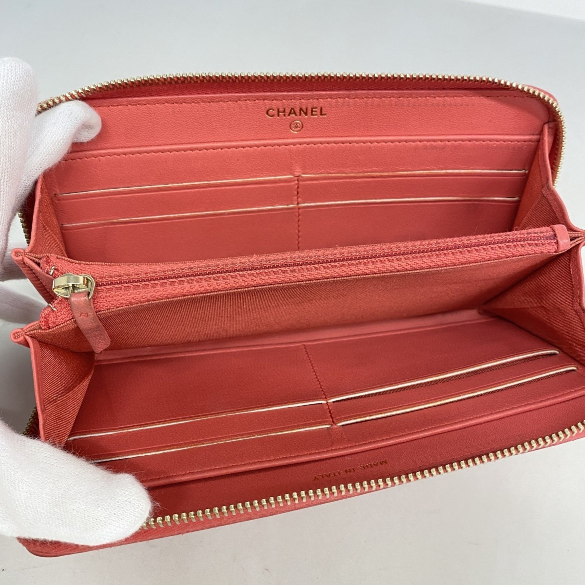 Chanel Long Wallet Matelasse Lambskin Pink Champagne Ladies