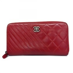 Chanel Long Wallet Matelasse Leather Red Women's