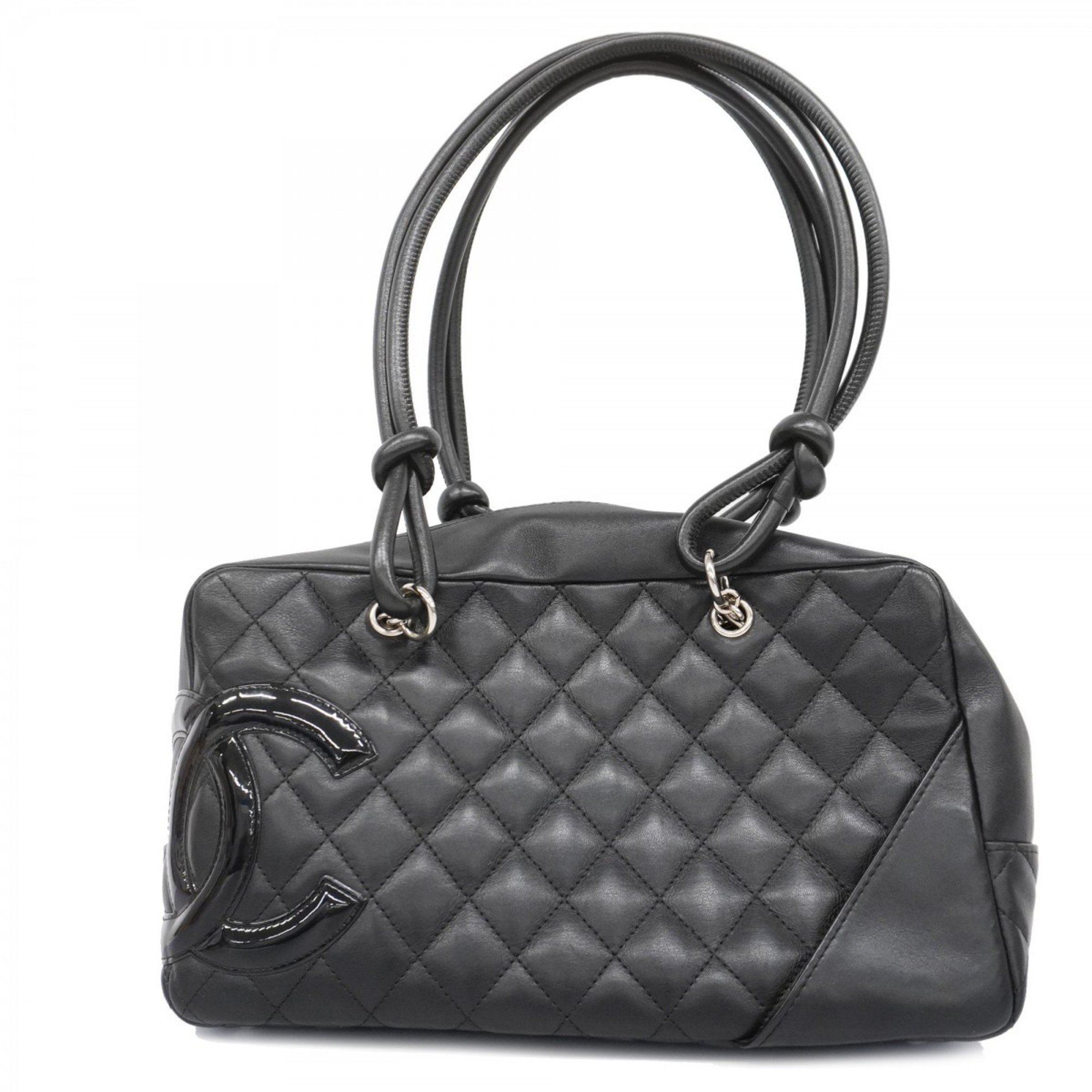 Chanel Shoulder Bag Cambon Lambskin Patent Leather Black Women's