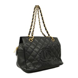 Chanel Shoulder Bag Matelasse Caviar Skin Black Women's