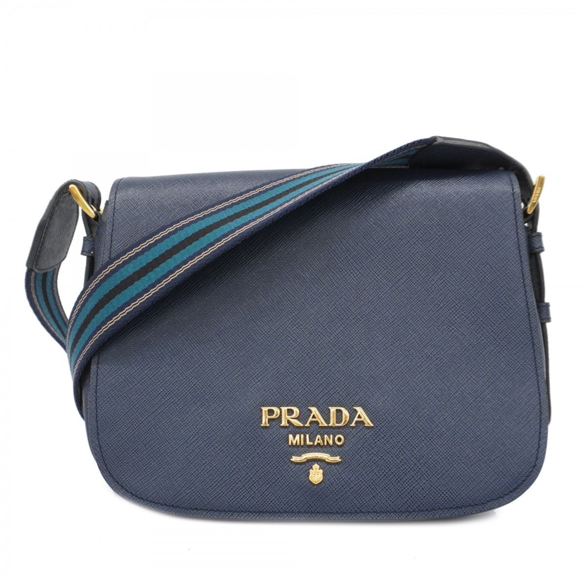 Prada Shoulder Bag Leather Navy Women's