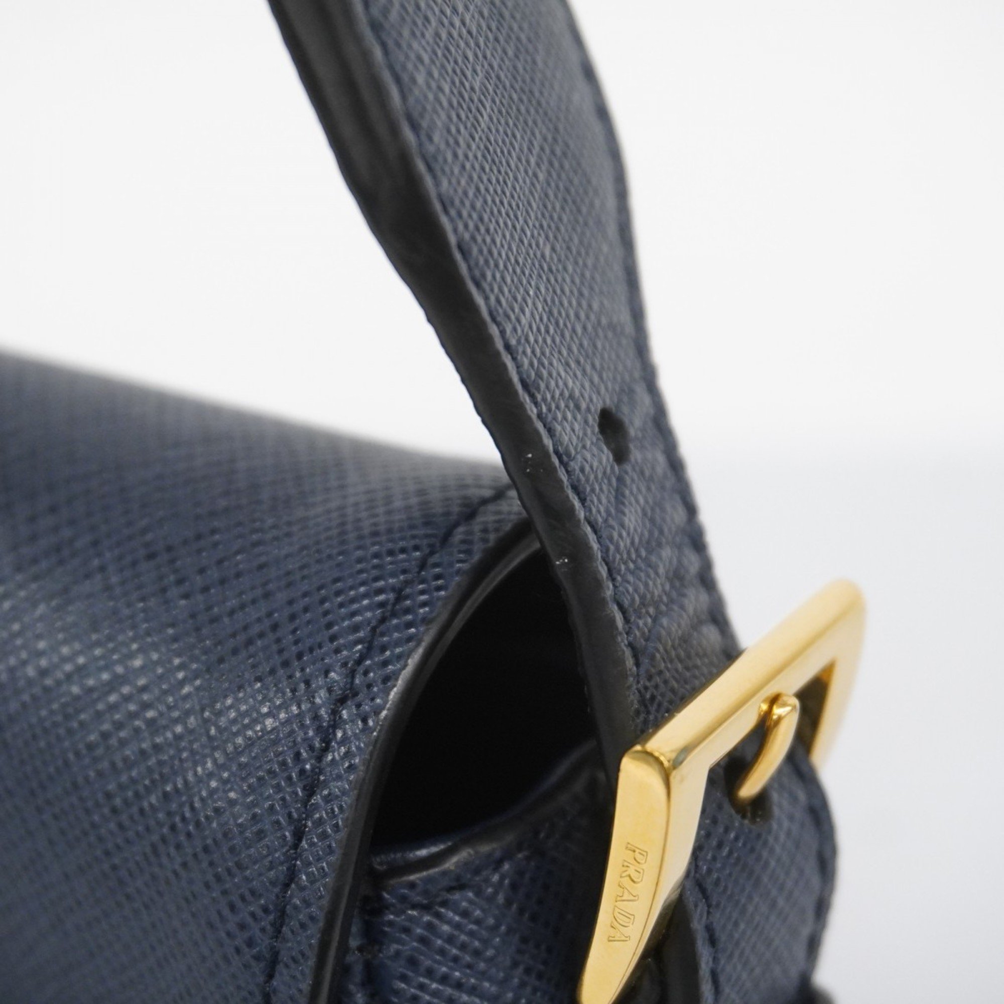 Prada Shoulder Bag Leather Navy Women's