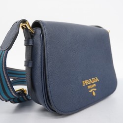 Prada Shoulder Bag Leather Navy Women's