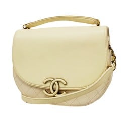 Chanel Shoulder Bag Matelasse Leather White Women's