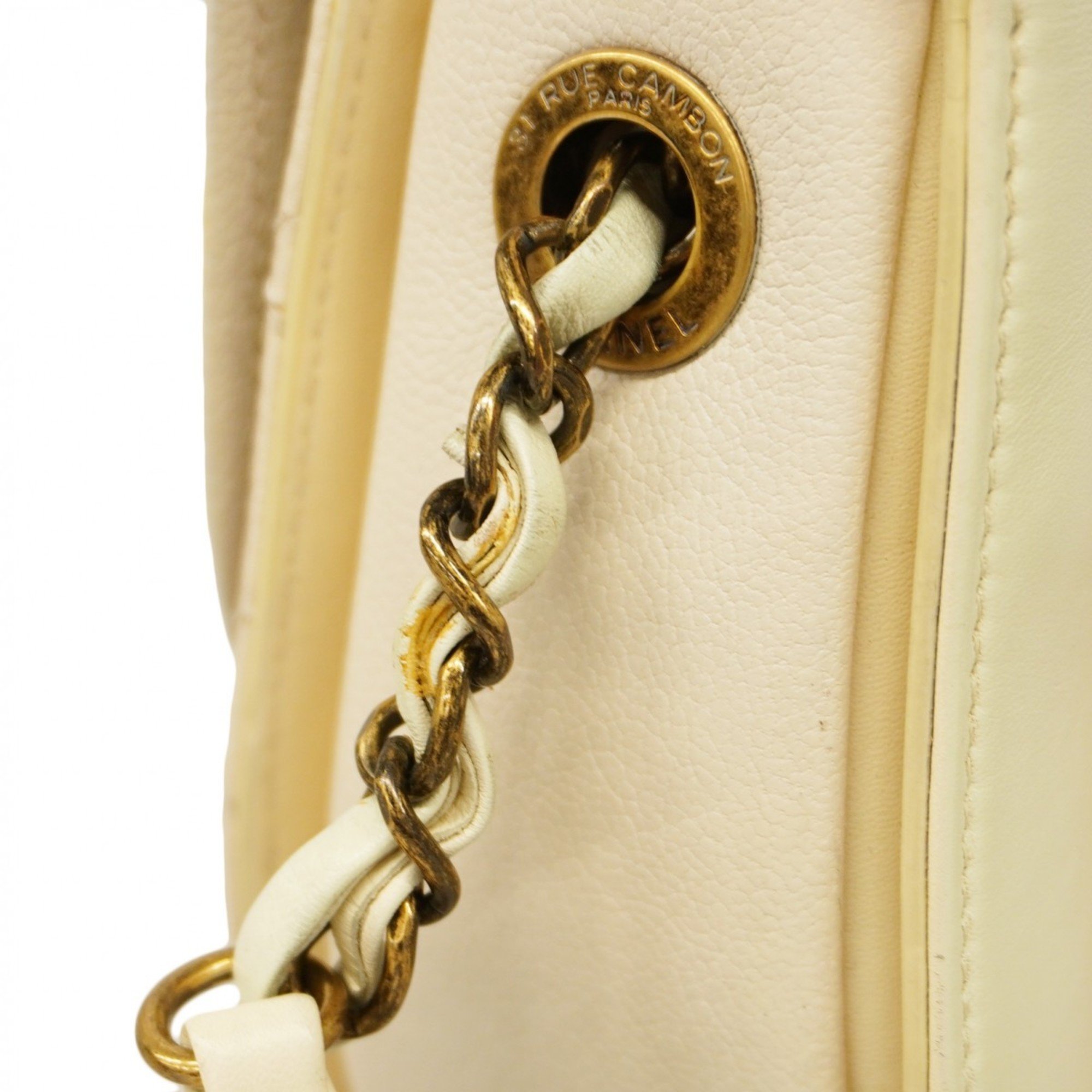 Chanel Shoulder Bag Matelasse Leather White Women's