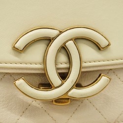 Chanel Shoulder Bag Matelasse Leather White Women's