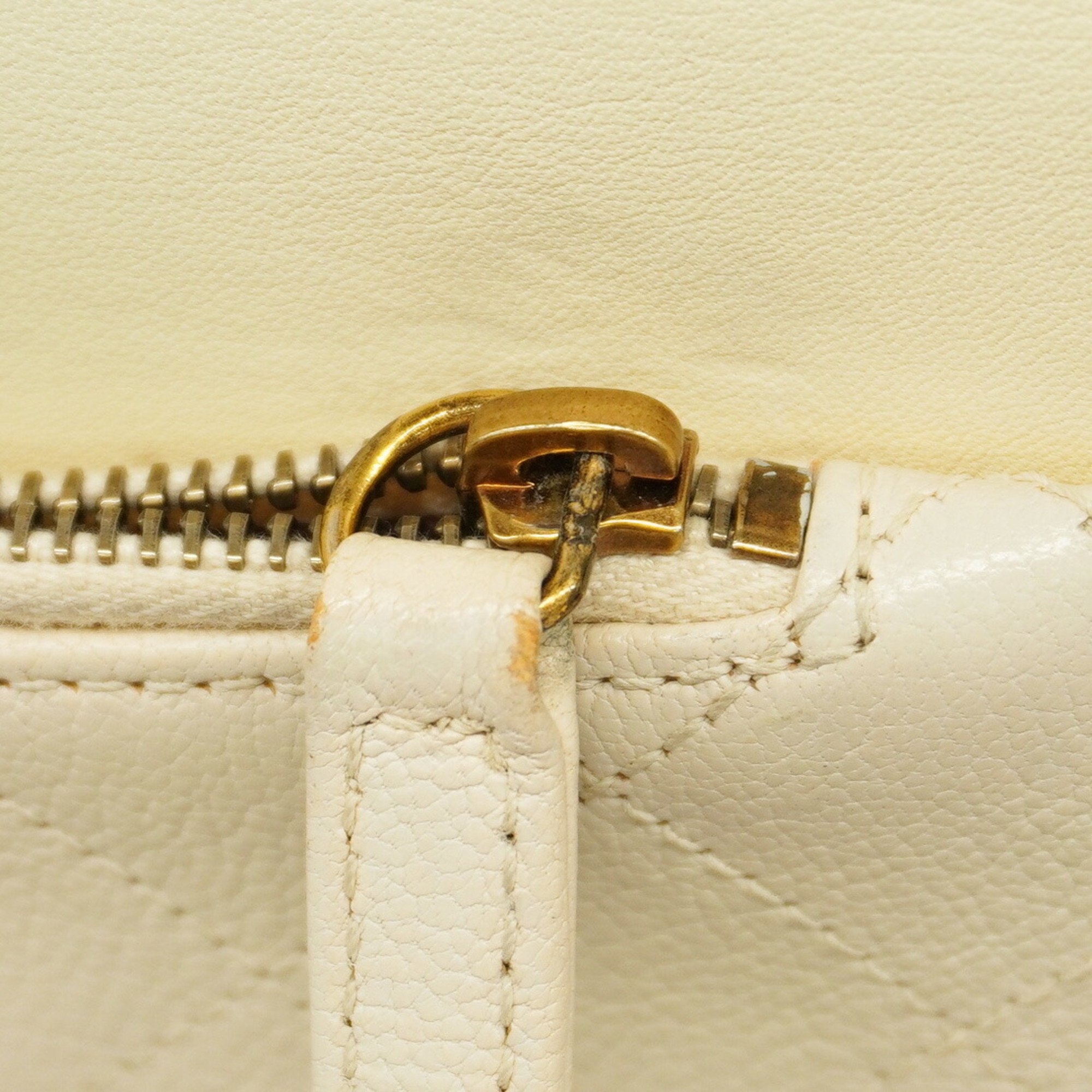 Chanel Shoulder Bag Matelasse Leather White Women's