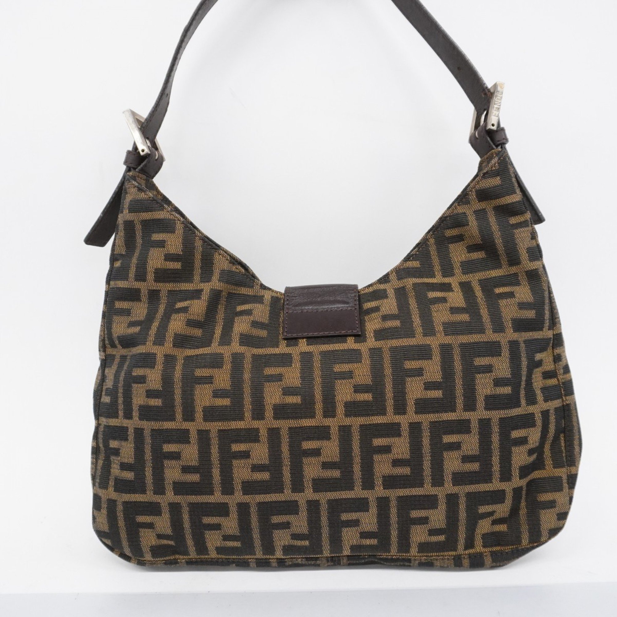 Fendi Shoulder Bag Zucca Nylon Canvas Brown Women's