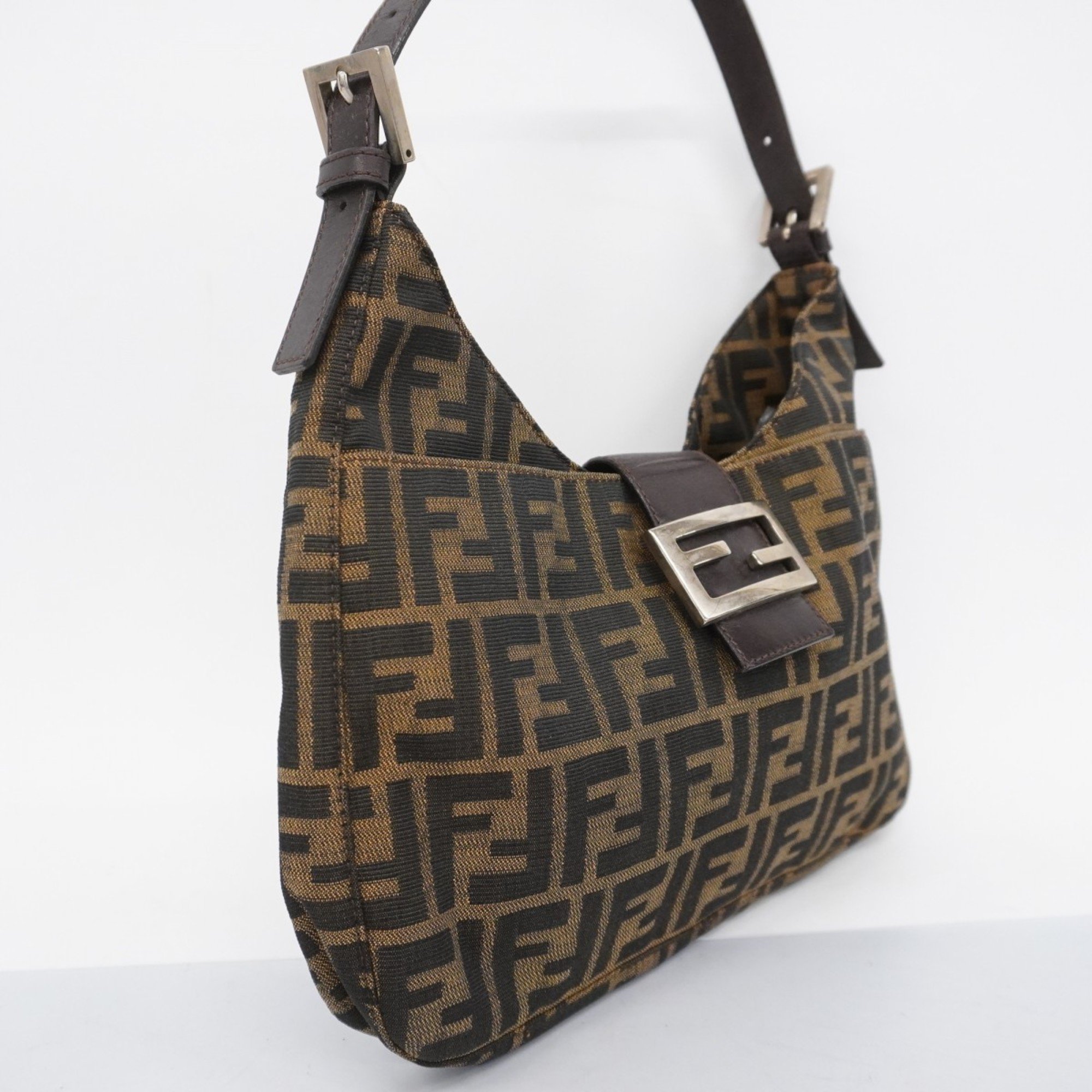 Fendi Shoulder Bag Zucca Nylon Canvas Brown Women's