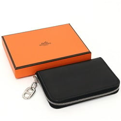 Hermes HERMES Zip Ango Coin Case Card Chaine d'Ancre Evergrain Black B Engraved Business