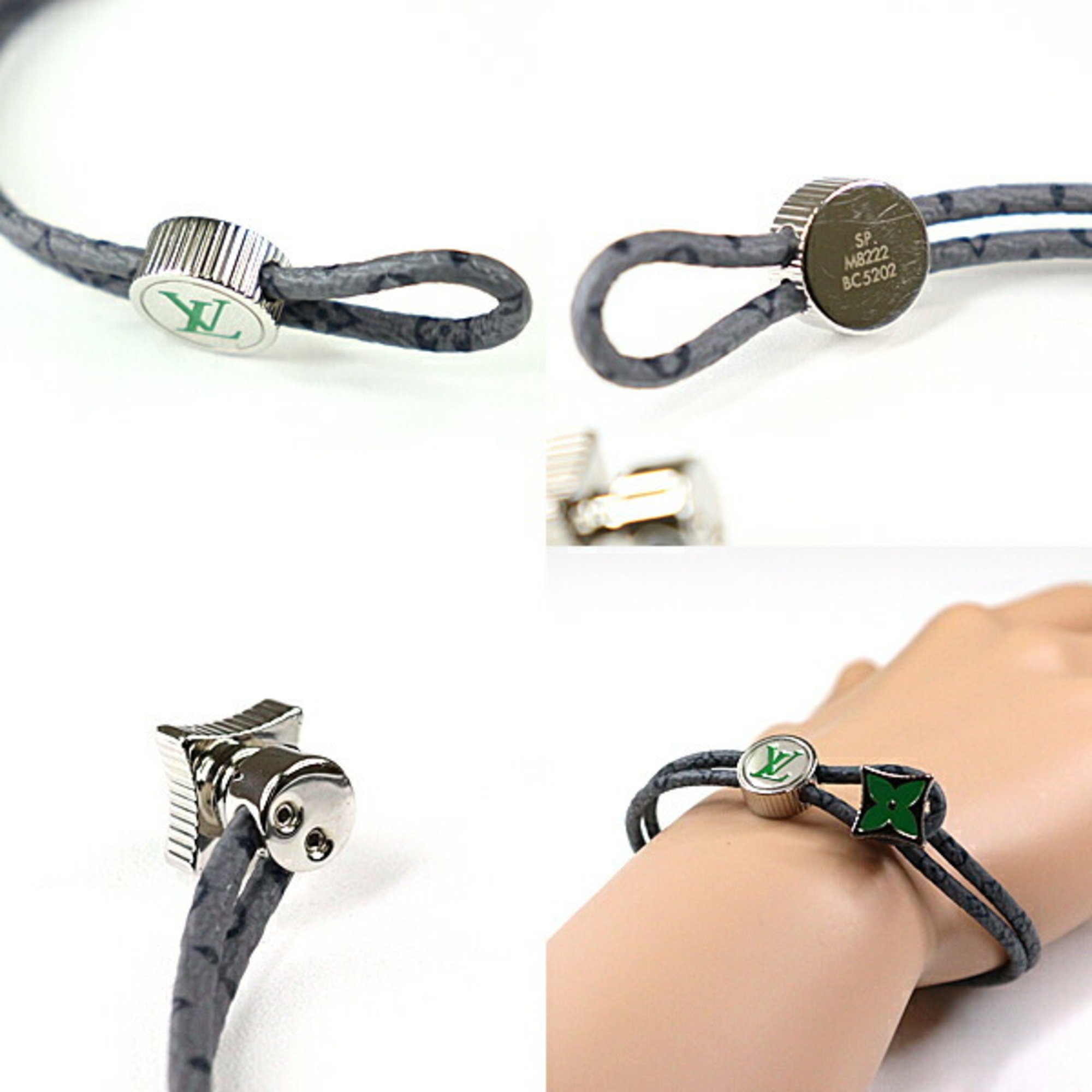 LOUIS VUITTON Catch It Bracelet Monogram Eclipse Canvas M8222 Gray Green A Class