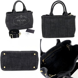 PRADA Canapa Tote Bag Handbag Shoulder Denim 1BG439 Black