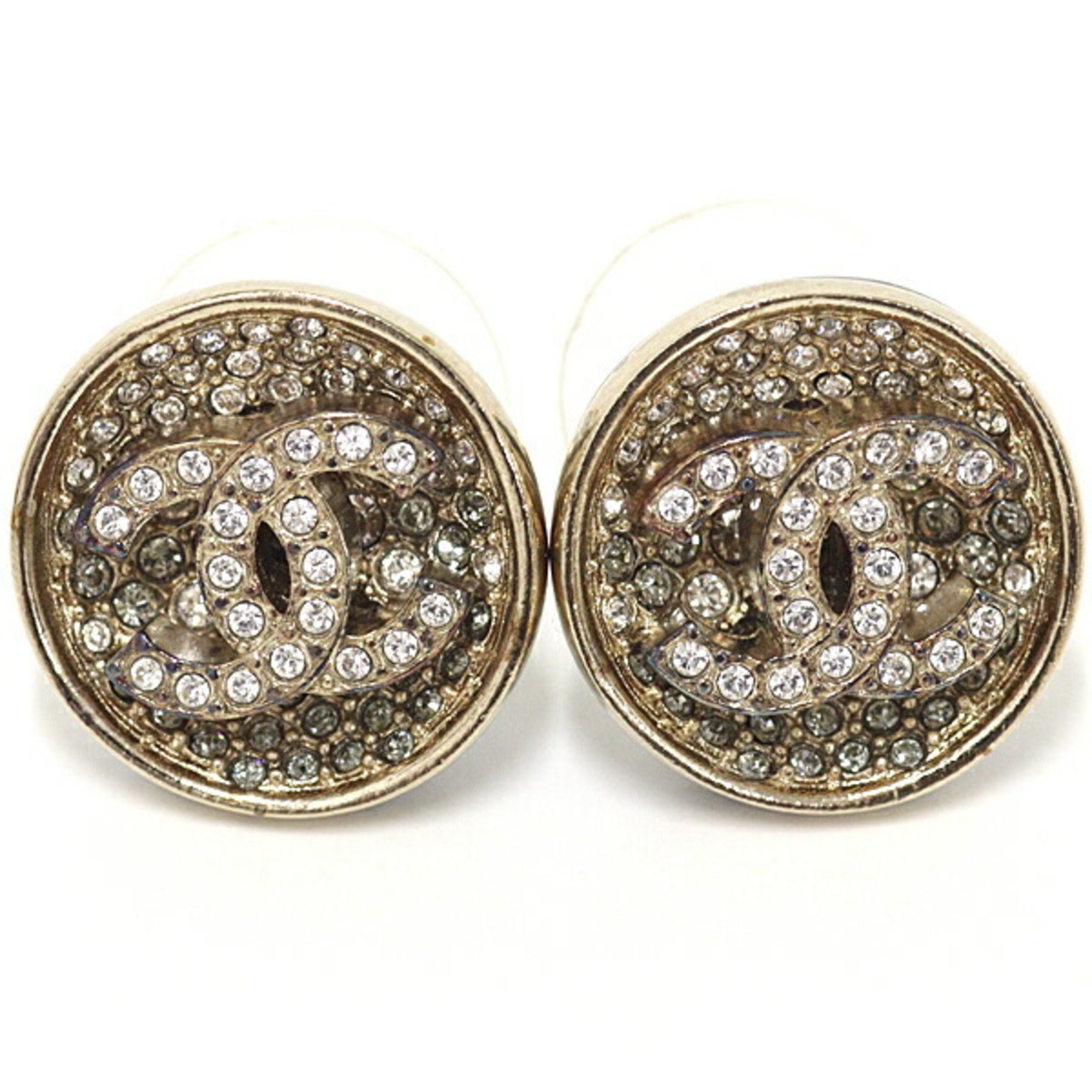 CHANEL Coco Mark CC Earrings Strass Metal AB07 Crystal Black Light Gold