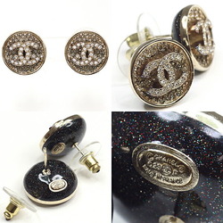 CHANEL Coco Mark CC Earrings Strass Metal AB07 Crystal Black Light Gold