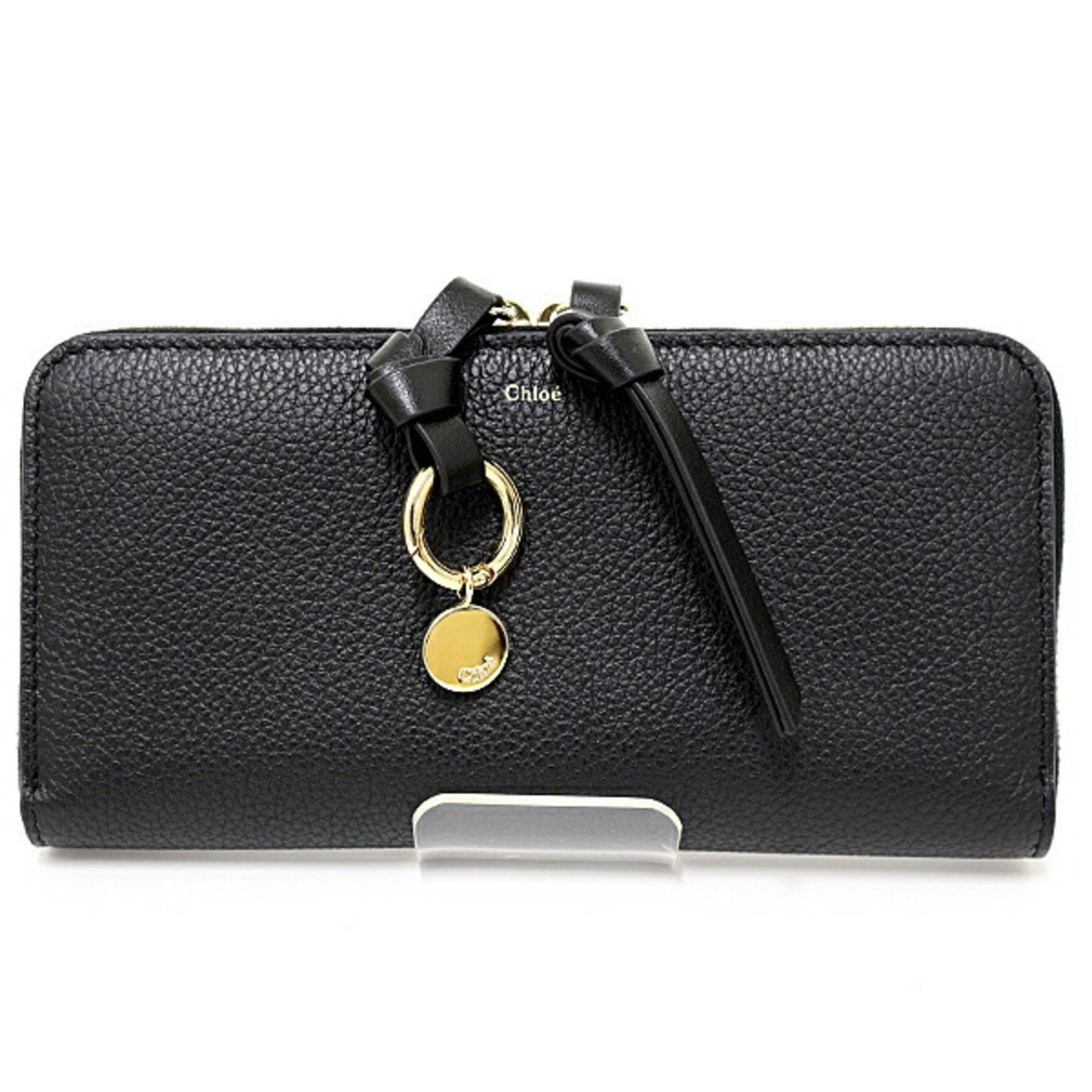 Chloé Chloe Alphabet wallet in grained leather with flap, long zip CHC21WP706F57001, black