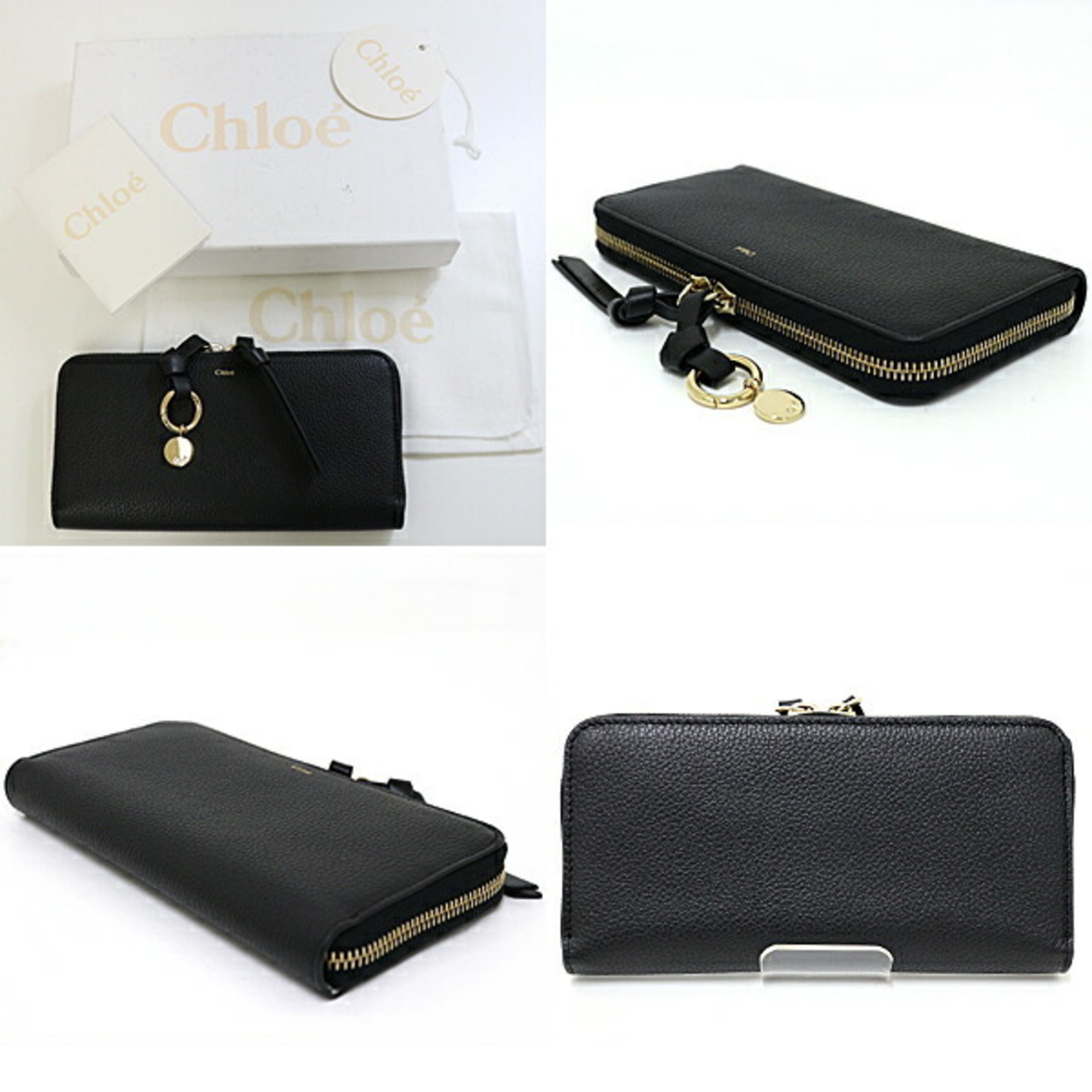 Chloé Chloe Alphabet wallet in grained leather with flap, long zip CHC21WP706F57001, black