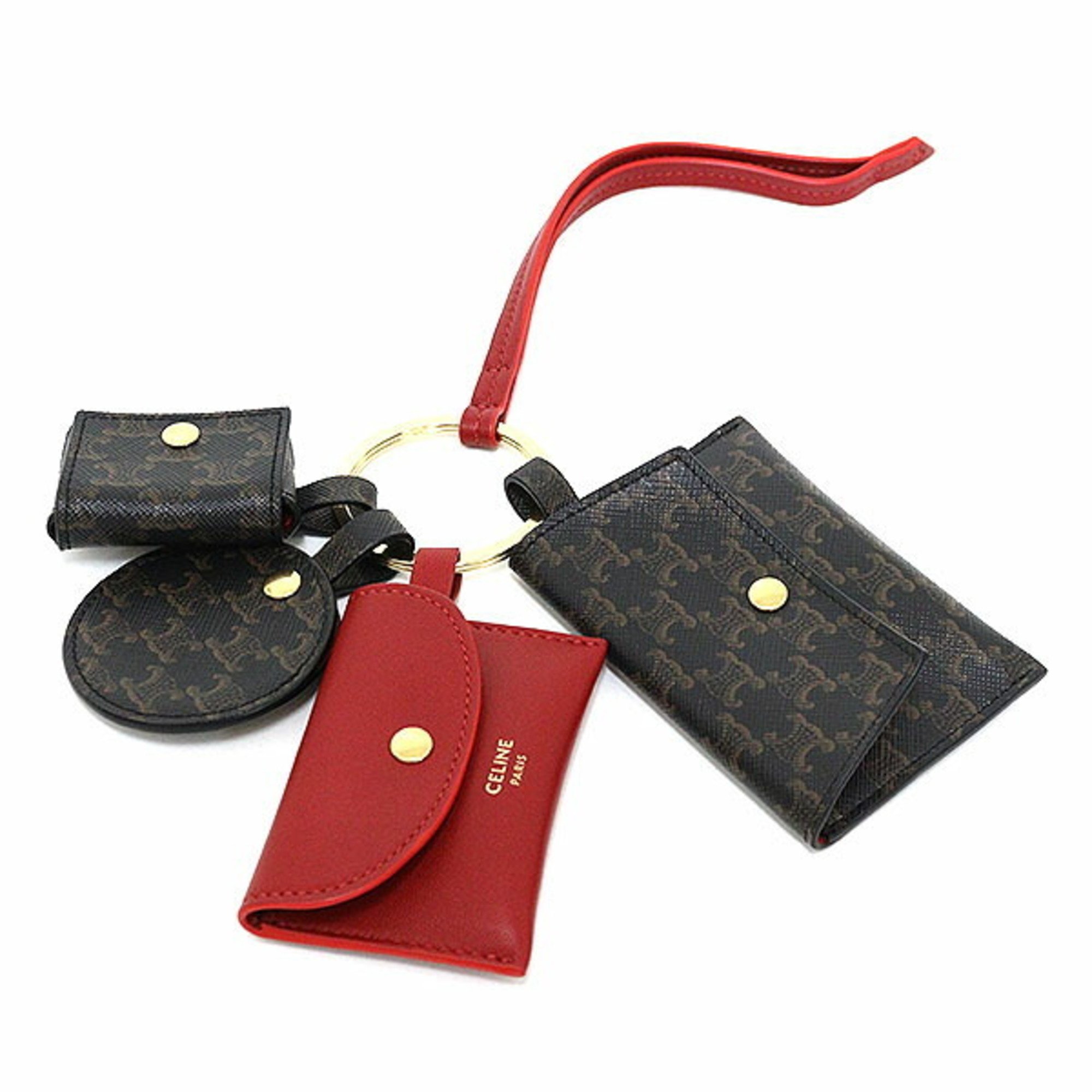 CELINE Triomphe Multi Key Ring Brown/Red Bag