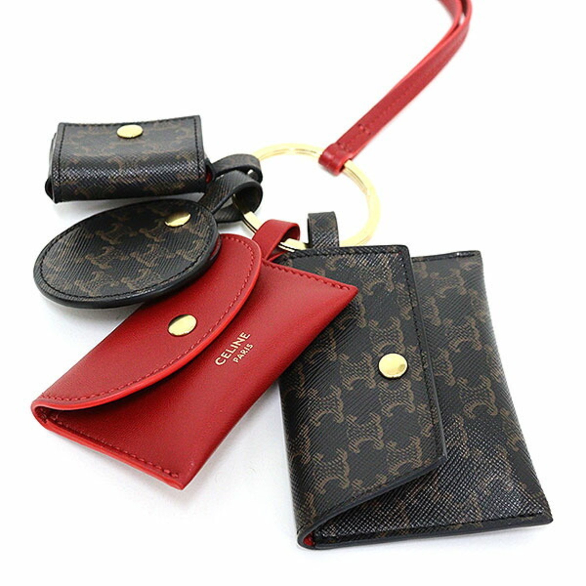 CELINE Triomphe Multi Key Ring Brown/Red Bag