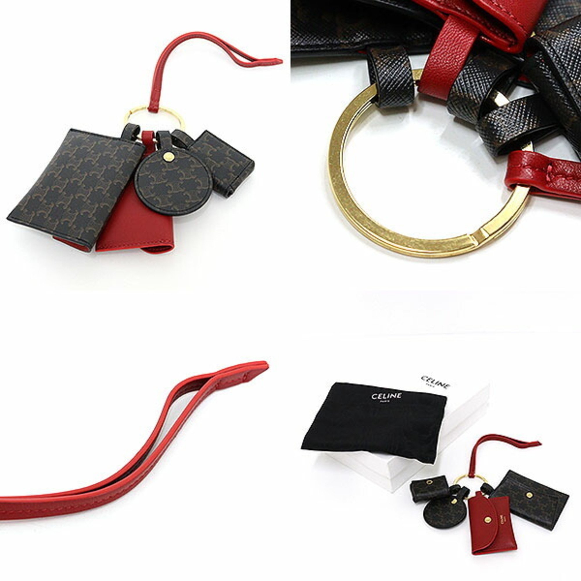 CELINE Triomphe Multi Key Ring Brown/Red Bag