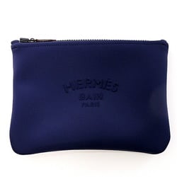 Hermes Neoban PM Pouch Clutch Bag Blue Marine Navy Nylon Polyurethane