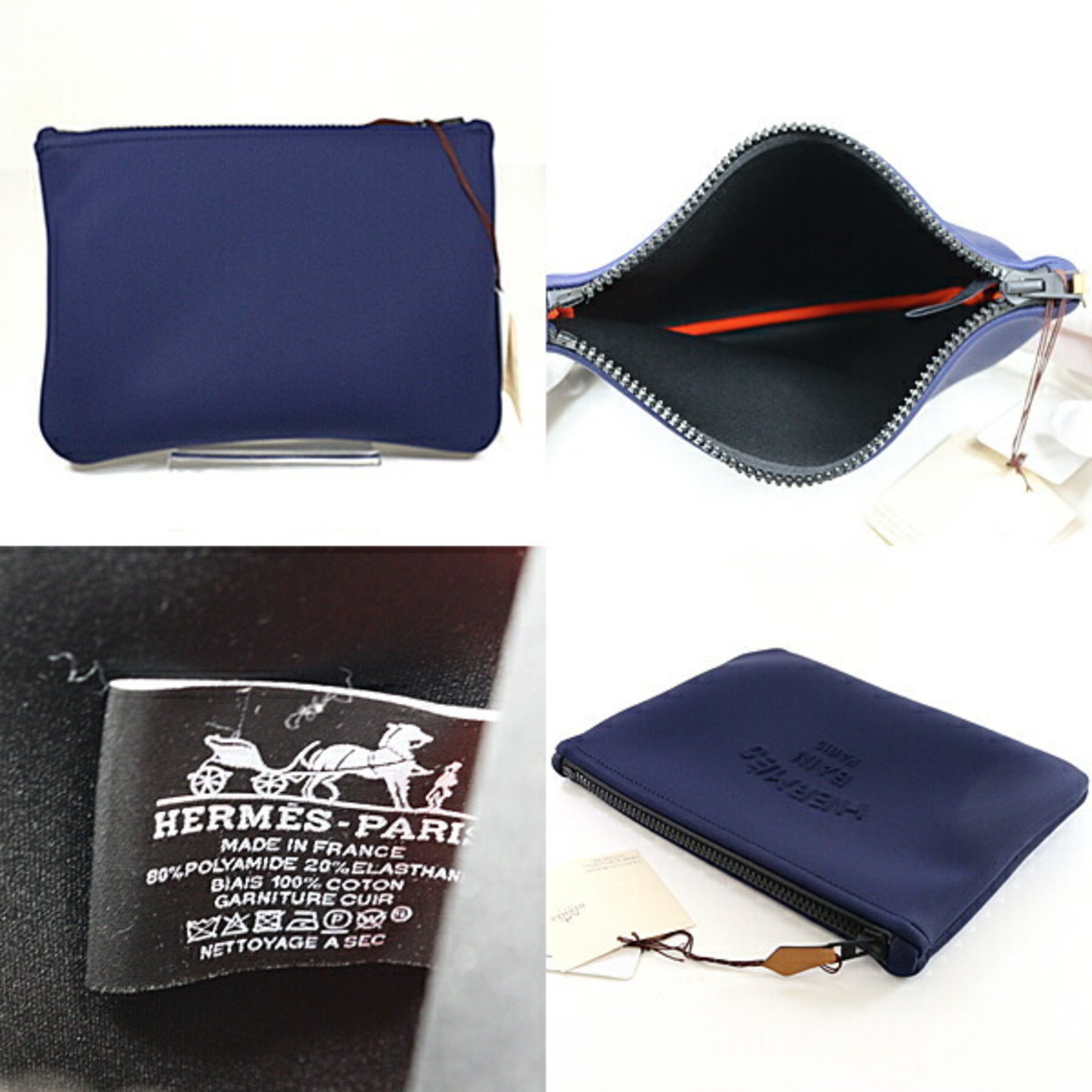 Hermes Neoban PM Pouch Clutch Bag Blue Marine Navy Nylon Polyurethane