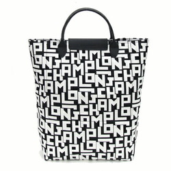 Longchamp Handbag Le Pliage LGP 10168412067 Black White Polyamide Canvas Leather Tote Women's LONGCHAMP