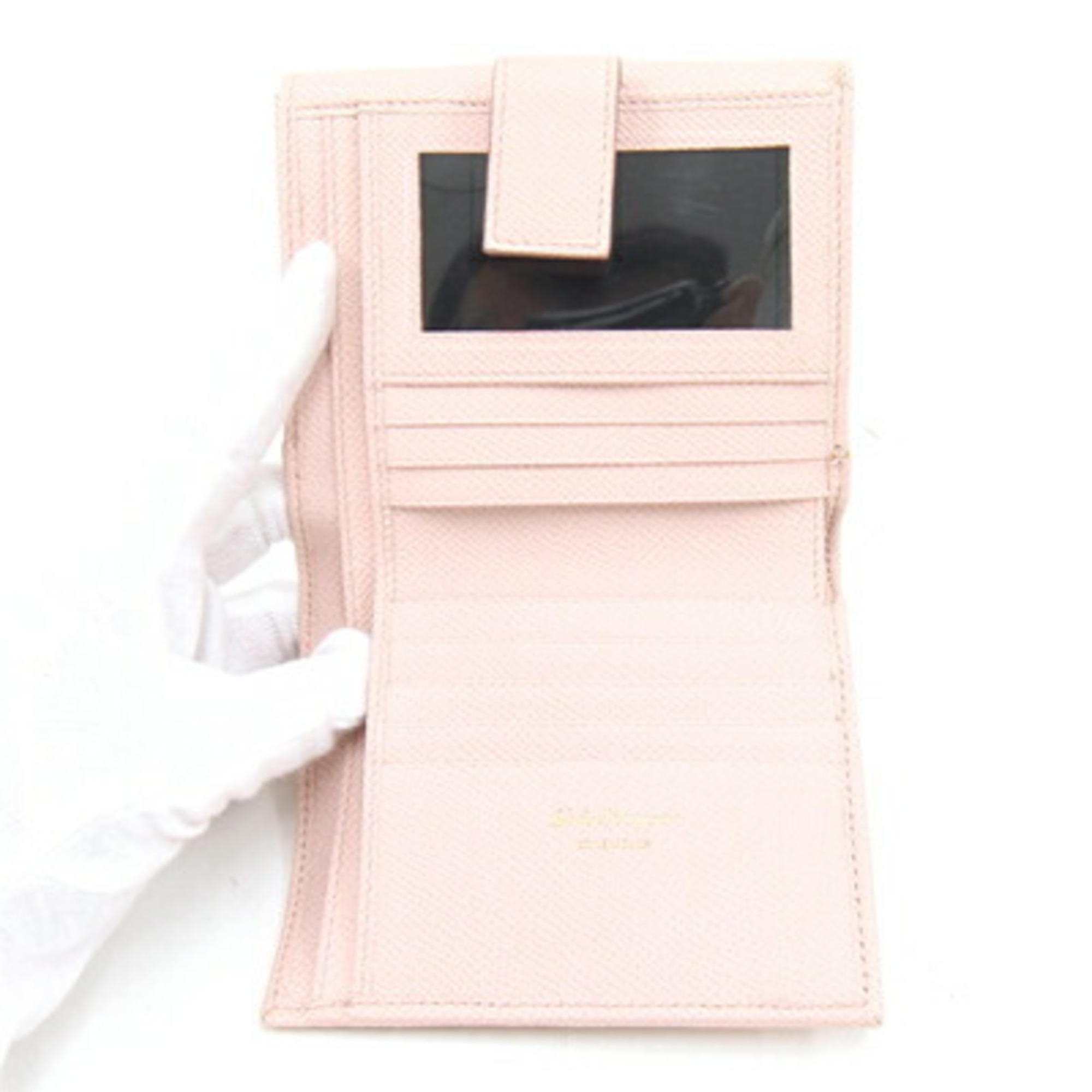 Salvatore Ferragamo Bi-fold Wallet Light Pink Leather Compact W Double Opening Women's