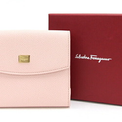 Salvatore Ferragamo Bi-fold Wallet Light Pink Leather Compact W Double Opening Women's