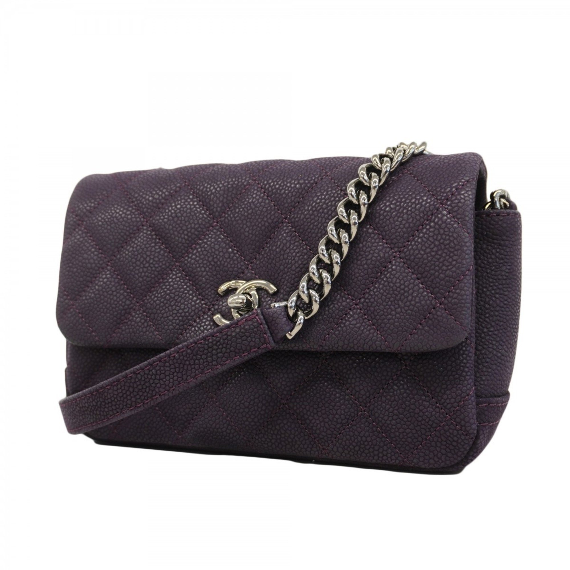 Chanel Shoulder Bag Matelasse Caviar Skin Purple Women's