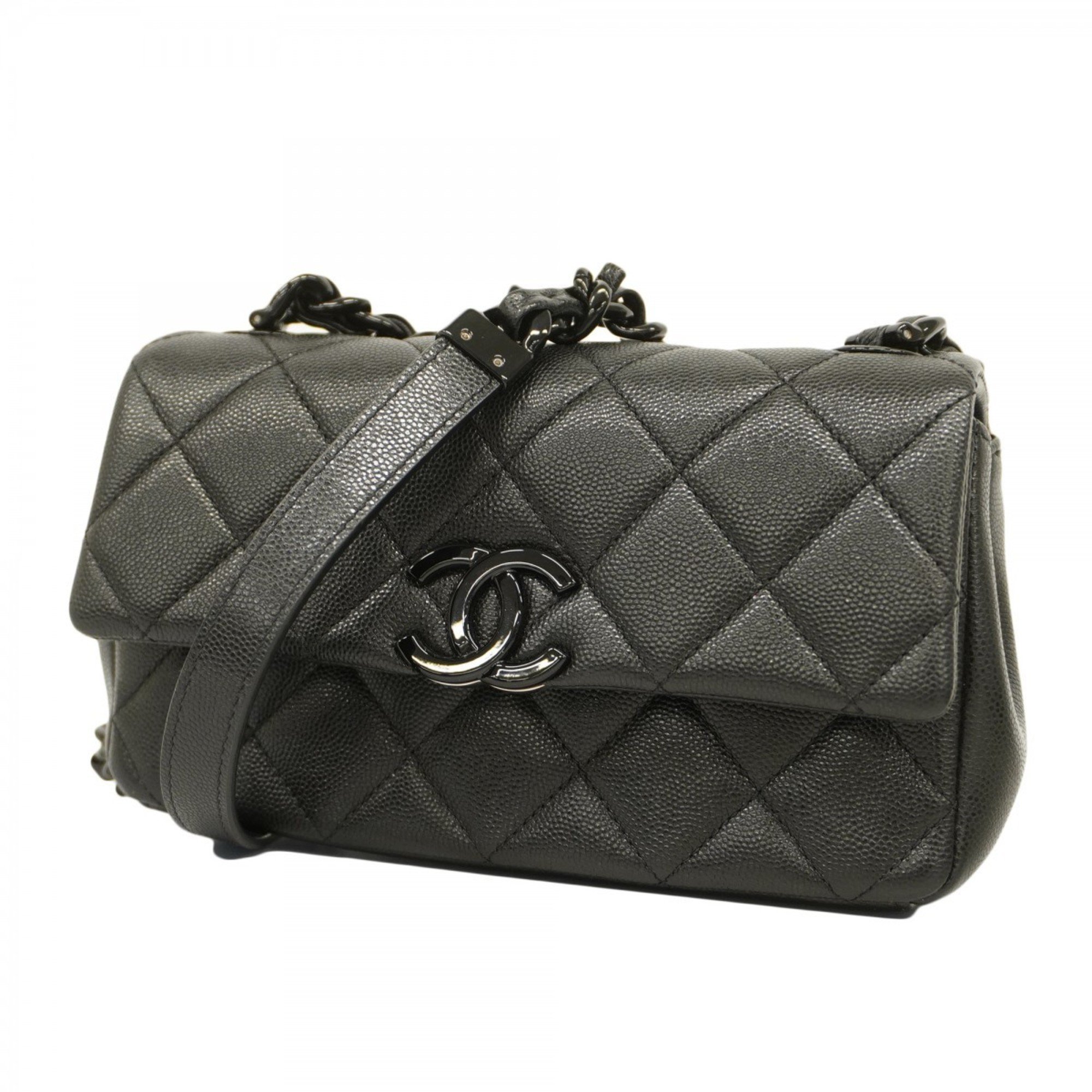 Chanel Shoulder Bag Matelasse Caviar Skin Black Women's