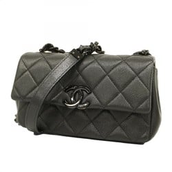 Chanel Shoulder Bag Matelasse Caviar Skin Black Women's