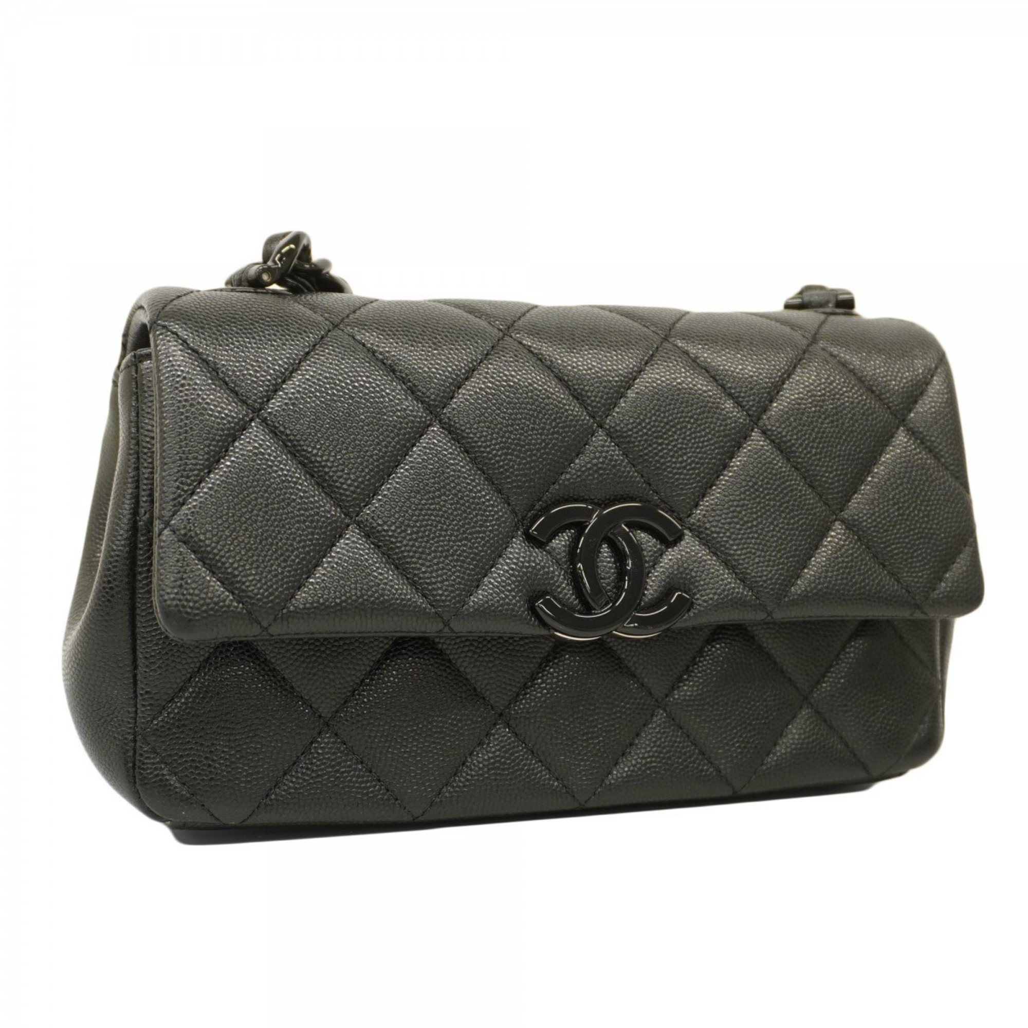 Chanel Shoulder Bag Matelasse Caviar Skin Black Women's