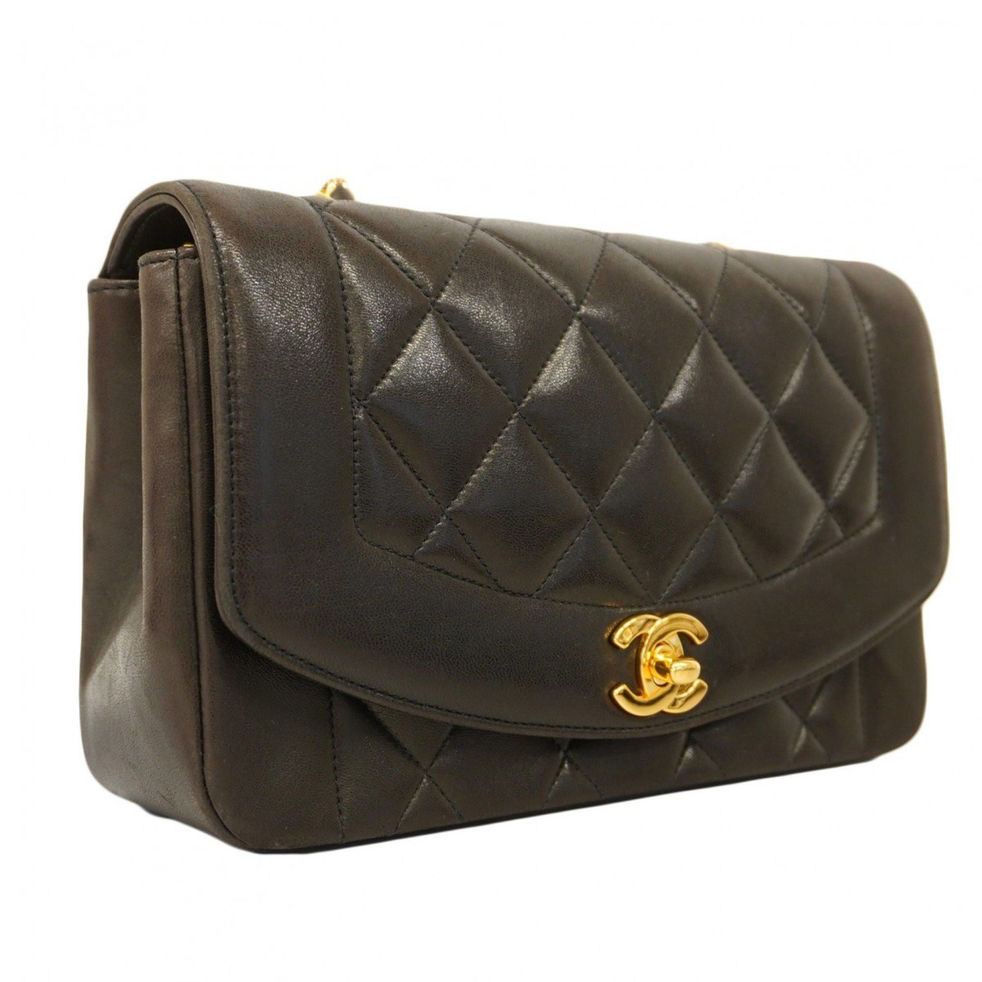 Chanel Shoulder Bag Matelasse Diana Lambskin Black Women's