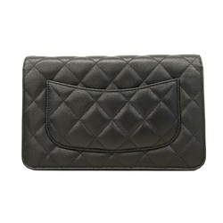 Chanel Shoulder Wallet Matelasse Caviar Skin Black Champagne Ladies